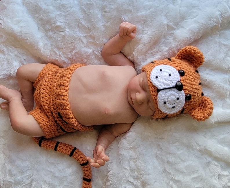 Newborn Tiger Outfit Baby Tiger hat-animal hat Tiger Set Newborn photo prop-Crochet baby outfit Halloween costume Year of the tiger image 8
