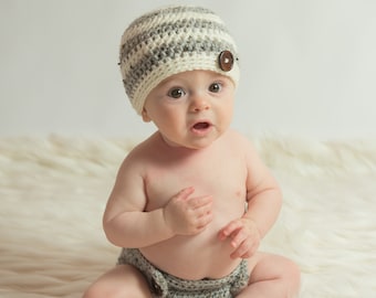 Newborn Boy Outfit, Baby Boy Hat Diaper Cover Set, Crochet Baby Hat, children Photo Prop, photography prop, Coming Home Outfit, Baby Boy Set