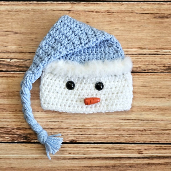 Baby Snowman Hat- Newborn Snowman Hat- Long Tail Hat- Crochet snowman Hat- Christmas Hat- Holiday Photo Prop-  infant- toddler- Snow man Hat