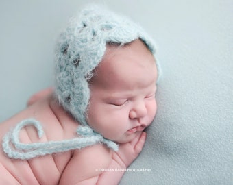 Baby Girl Bonnet - Newborn  Bonnet - Mohair Layering Blanket prop - Crochet Baby Lace Shell Bonnet Hat -Newborn photography prop-shower gift