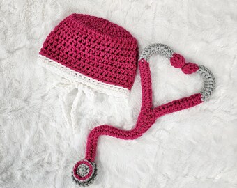 newborn baby scrub hat Stethoscope set, READY TO SHIP, Scrub hat- Baby Surgeon Set- Doctor Set- Nurse scrub hat , childrens Photo Prop