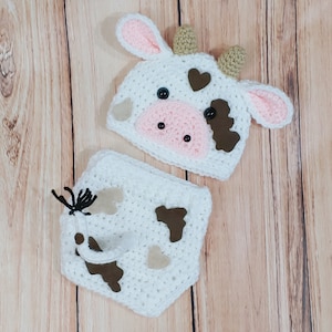 Newborn Cow outfit - Year of Ox - Crochet Cow costume -Cow outfit - Baby animal hat- newborn photo prop - Cow hat- Halloween Costume