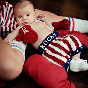 Baby Rocky Boxing Set - crochet Baby Boxing Set -Boxing Shorts - Boxing Gloves - Boxing Outfit - Newborn Photo Prop - Halloween costume