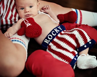 Baby Rocky Boxing Set, crochet newborn Boxing Set , Boxing Shorts , Boxing Gloves , Boxing Outfit , Newborn Photo Prop , Halloween costume