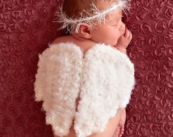 Crochet Angel wings with Halo - newborn photography prop - baby angel wings photo prop - newborn angel wings