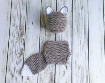 Crochet Baby Fox Outfit, newborn set, newborn photo prop , Halloween Costume