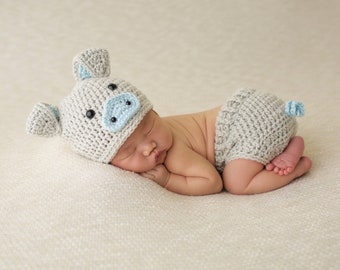 Crochet Pig Outfit, Newborn Photo Prop, Animal Halloween Costume