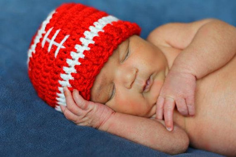 Crochet Football Hat – Newborn Baby Beanie, Custom Team Colors image 4