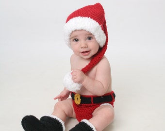 Nyfödd tomtedräkt - Babytomteset - Virkat tomteset - Nyfödd fotorekvisita, babyjulkläder - Tomtekläder - Julfotorekvisita
