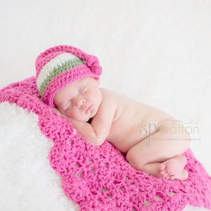 Baby Girl Hat  - Crochet Baby Girl Hat layering blanket set - Newborn Hat - Layering Blanket  -prop hat blanket set- newborn Photo prop