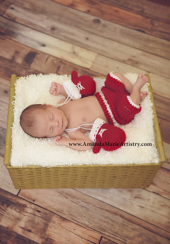 Crochet Baby Boxing Set Boxing Gloves Shorts Baby Outfit Boxing