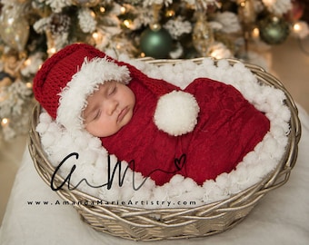 Baby Santa Hat- Newborn Santa Hat- Long Tail Hat- Santa Christmas Hat- Christmas Hat- Santa Photo Prop-  infant- toddler- Santa Claus Hat