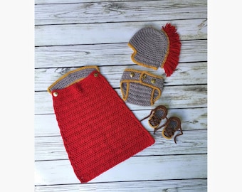 Crochet Gladiator Set - Roman - Spartan - Centurion Newborn Outfit - Newborn Photo prop -Baby Costume - Halloween Costume - Custom Colors