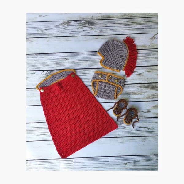 Crochet Gladiator Set - Roman - Spartan - Centurion Newborn Outfit - Newborn Photo prop -Baby Costume - Halloween Costume - Custom Colors