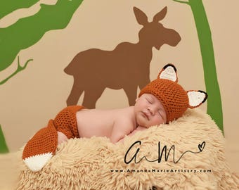 Baby Fuchs Outfit - Häkeln Fuchs Set - Baby Fuchs Mütze - Baby Tier Mütze - Neugeborenen Foto Requisite - Kostüm