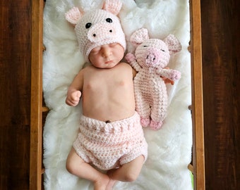 Pig lovey-Pig snuggly-crochet pig lovey-pig plush-Pig stuffie-animal lovey-Newborn photo prop- baby prop-baby lovey-baby lovey snuggler