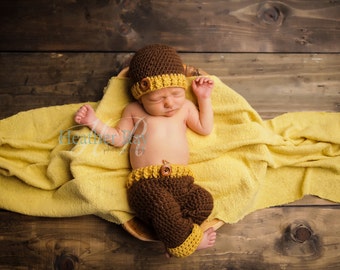 Crochet Baby outfit - Newborn pants set - Newborn Baby hat - photography prop - Newborn baby outfit - coming home outfit - Baby boy Outfit