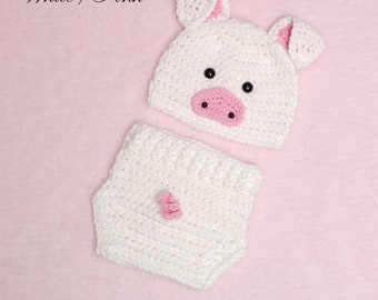 Crochet Pig Outfit, Newborn Photo Prop, Baby Halloween Costume