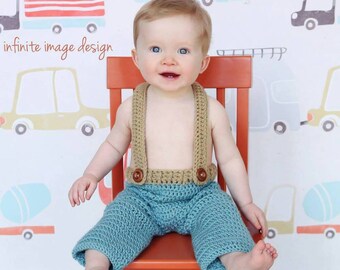 Crochet Baby Pants- pants suspenders- newborn pants - boy pants - photography prop - Newborn boy outfit - Coming home outfit- MADE TO ORDER
