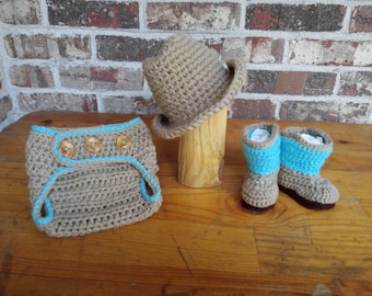 Newborn Cowboy Outfit- Baby cowboy Set - Cowboy Hat- Cowboy boots - Newborn photo prop - boy girl cowboy outfit - halloween costume