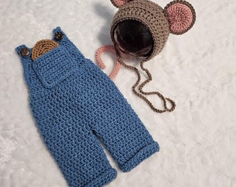 Newborn Crochet baby Mouse with cookie outfit | READY TO SHIP | photo prop | shower gift | Baby Halloween costume
