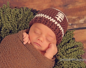 Crochet Football Hat – Newborn Baby Beanie, Custom Team Colors