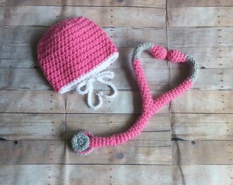 Baby Girl Scrub hat  , Surgeon Set , Doctor Set , Nurse scrub hat , stethoscope  photo prop ,newborn to preteen , Halloween costume