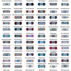 May include: A chart of yarn colors and numbers. The yarn is arranged in rows and columns, with each color having a corresponding number. The yarn is a variety of colors, including red, blue, green, yellow, orange, purple, pink, brown, black, and white.