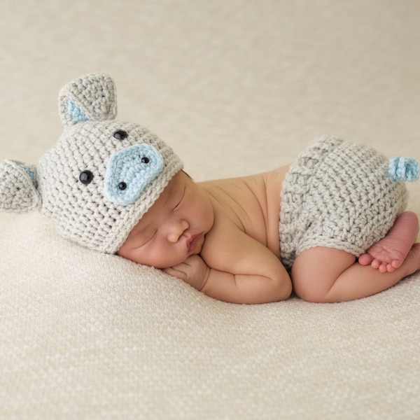 Newborn Baby Pig Outfit- crochet Baby Pig hat -Pig Beanie -animal hat-Pig Set-Newborn photo prop-Crochet baby outfit-Halloween costume