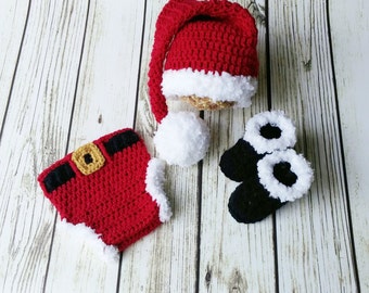 Crochet Santa outfit - Santa Hat - Newborn Santa Set - Baby Santa outfit -newborn photo prop - babys first christmas outfit - made to order