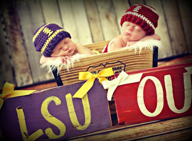 Crochet Football Hat – Newborn Baby Beanie, Custom Team Colors image 7