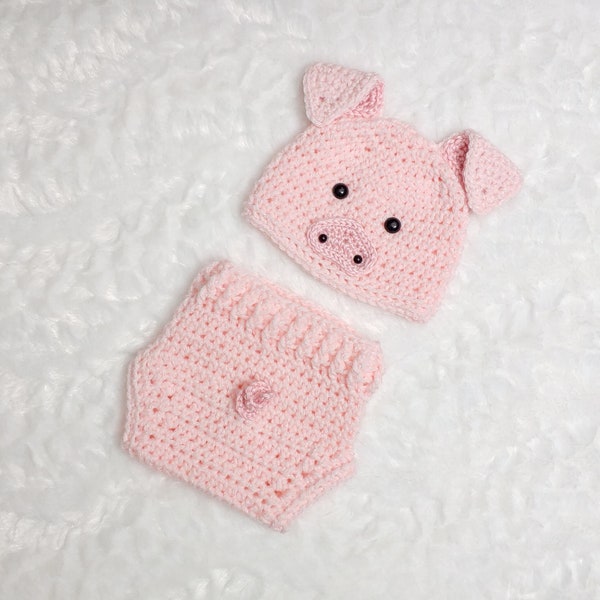 Crochet Baby Pig Outfit- Baby Pig hat -Pig Beanie -animal hat-Pig Set-photo Prop-Newborn photo prop-Crochet baby outfit-Halloween costume