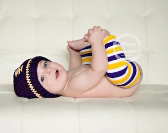 Lsu Football Hat - newborn LSU football Hat -  Crochet LSU  football Hat - Baby Football beanie - purple / gold Newborn photo prop