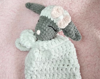 Lamb lovey-Lamb snuggly-crochet Lamb lovey-Lamb plush-Lamb stuffie-animal lovey-Newborn photo prop- baby prop-baby lovey-baby lovey snuggler