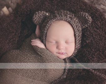 Crochet Bear Bonnet-Baby Bear Bonnet-Newborn Bear Bonnet-animal hat-Bear Hat-Bear Beanie-photo Prop-Newborn prop-Crochet baby outfit-Costume