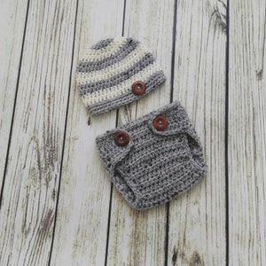 newborn Boy Outfit, hat Diaper Cover Set-Crochet Baby Boy outfit -Newborn Boy Photo shoot outfit, Photography Prop, Coming Home Outfit