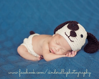 Crochet Puppy Dog Hat & Diaper Cover Set – Newborn Photo Prop