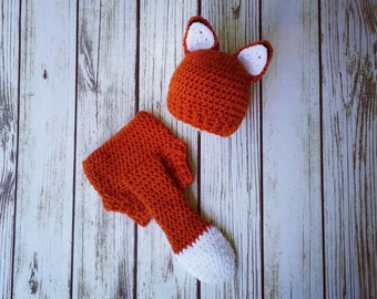 Crochet Baby Fox Outfit - Baby Fox Set - Fox Hat - Baby animal hat - newborn photo prop - character hat - crochet baby outfit - Costume