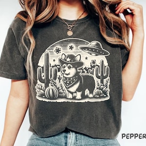 Cowboy Corgi UFO Shirt: Comfort Colors Western Dog Mom Tee