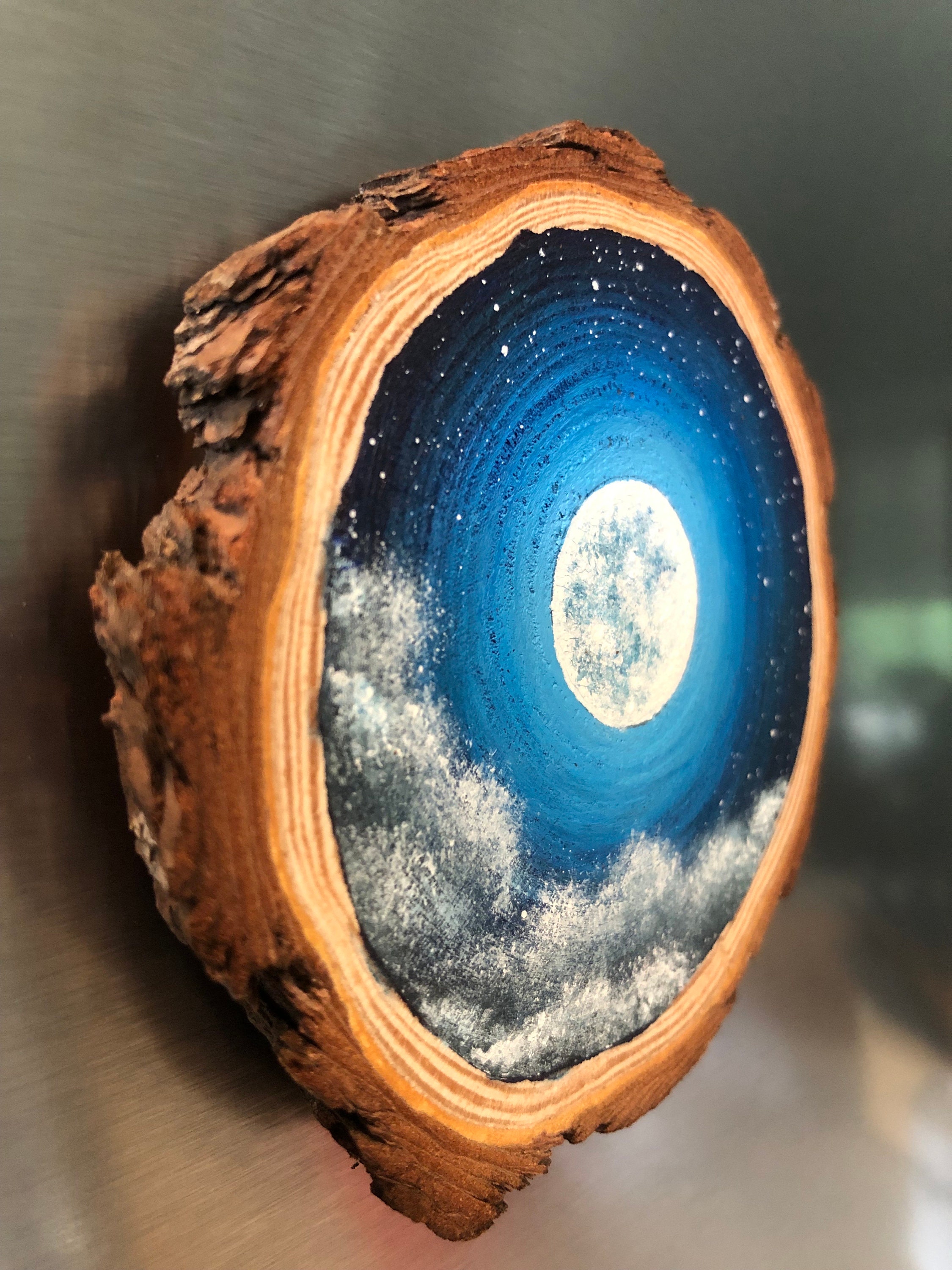 Hand-painted Moonscape Wood Slice Magnet | Nature Lover Gift - Etsy