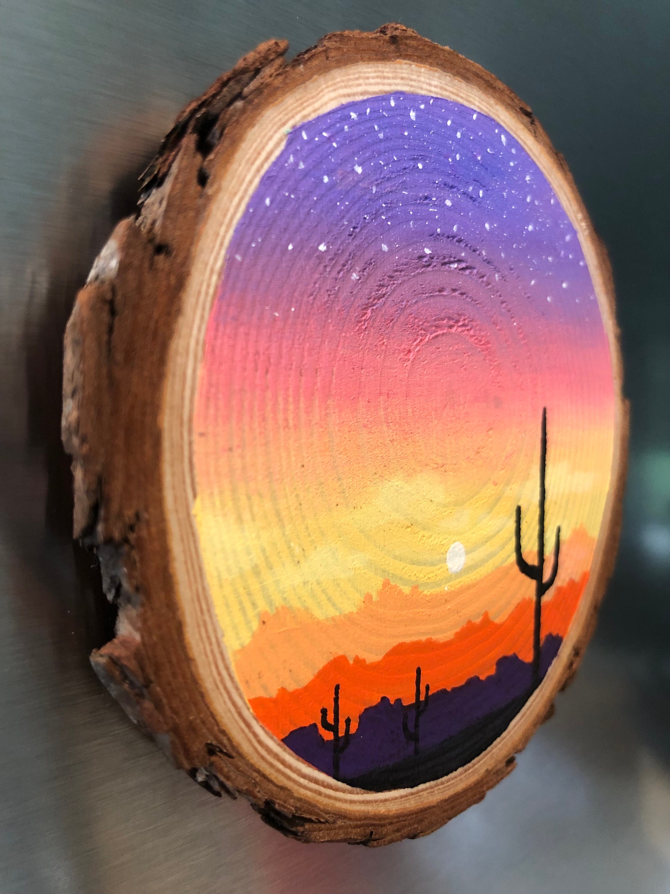 Hand Painted Fridge Magnet | Painted Wood Slice | Wood Slice Magnet | Wood Slice Painting | Fridge Art | Nature Lover Gifts | Artsy Gifts - UK