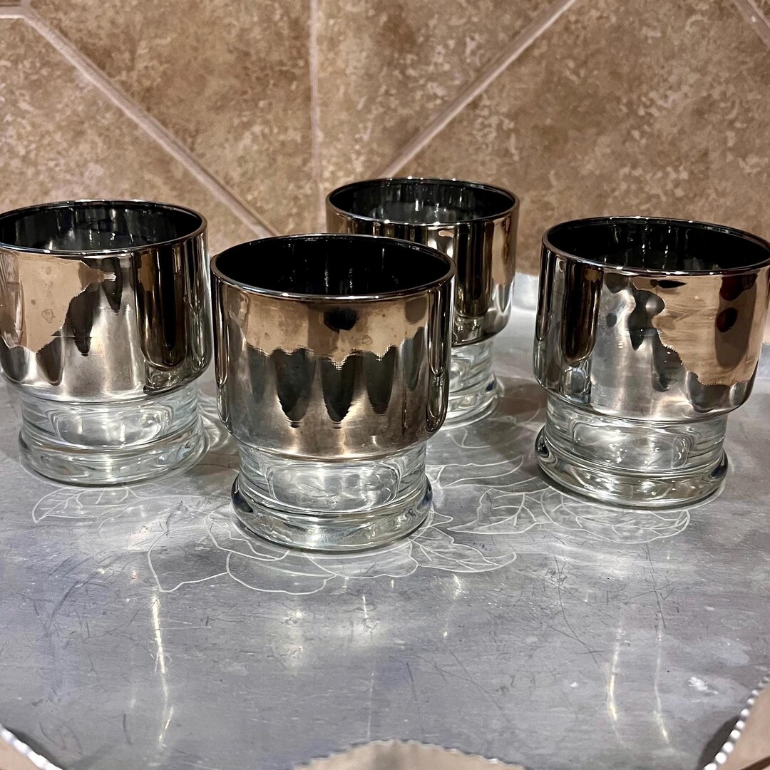 Vintage Set of 4 Silver Sided Rocks Cocktail Glasses Ombré Mercury ...