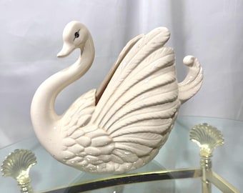 Vintage Beautiful 70s Ceramic Cream Swan Planter Vase 9”H ~12”L *See Description*
