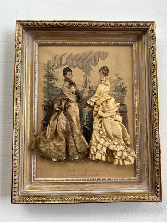 Victorian 3D Shadowbox, La Mode Illustrée Print, Lace Embellished