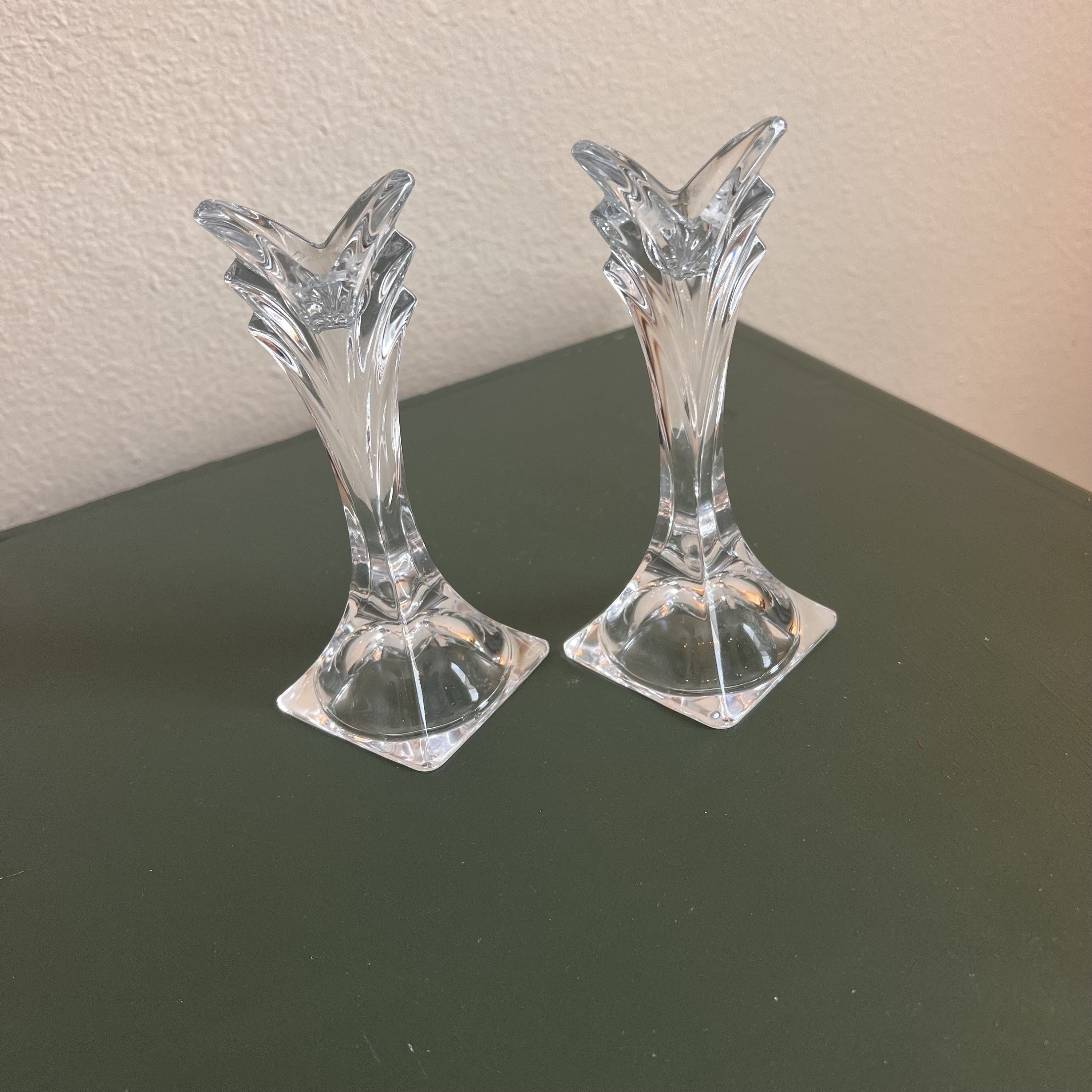 Set of 2 Mikasa Fine Lead Crystal Candlestick Holders Art  display picture 1