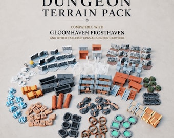 Geassorteerd kerkerterreinpakket | Gloomhaven 2, Frosthaven, RPG's en kerkercrawlers | 130+ unieke veelkleurige terreinstukken