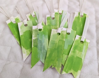 Green Gift Tags - Hand Painted, Set of 10