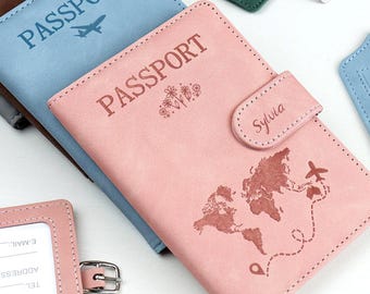 Personalisierte Leder RFID Passhülle, benutzerdefinierte Passhalter mit Geschenkbox, Flitterwochen Geschenk, Reisegeschenke für Paare, benutzerdefinierte Passport Brieftasche