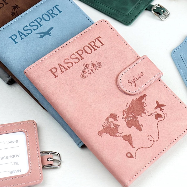 Personalized Leather RFID Passport Cover,Custom Passport Holder with Gift Box,Honeymoon gift,Travel Gifts for Couple,Custom Passport Wallet