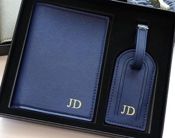 Personalized Leather Passport Holder & Luggage Tag|Custom Passport Cover|Bridal Groom Party Favors|Travel Gifts|Gifts For Her|Honeymoon gift